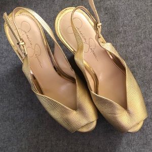Jessica Simpson Cork Wedges Gold Size 8.5